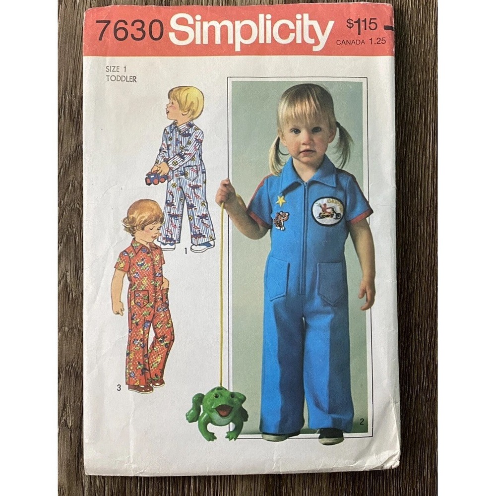 Vintage 70s Simplicity 7630 Toddler Jumpsuit Sewing Pattern Size 1/2 Cut